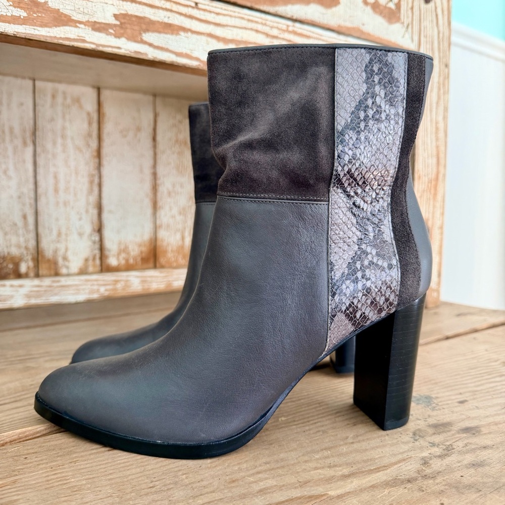 Diane Von Furstenberg Jericho Dark Gray and Snakeskin Ankle Boots NWT Size 7.5